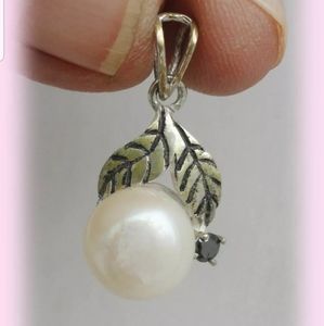 925 silver black diamond pearl necklace